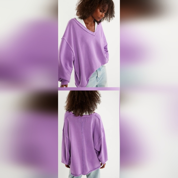NWOT We The Free Venice V-Neck Sweatshirt In Lavender - Picture 3 of 12